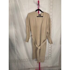 Express Beige Long Open Front Belted Cardigan Sweater Women